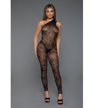 BeWicked Asymmetrical Black Bodystocking with Abstract Circle Pattern - One Size