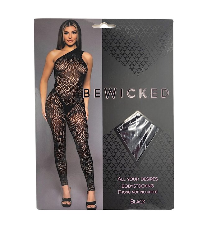 BeWicked Verführerischer asymmetrischer Bodystocking in Schwarz – Einheitsgröße
