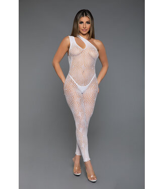 BeWicked Opvallende Asymmetrische Witte Bodystocking met Abstract Design - Bewicked