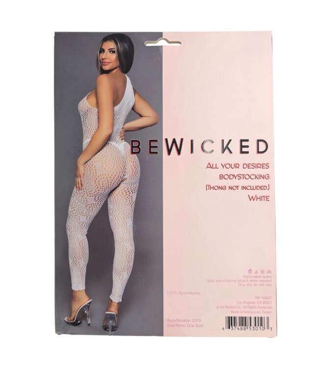 BeWicked Opvallende Asymmetrische Witte Bodystocking met Abstract Design - Bewicked