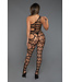 BeWicked Verleidelijke Mouwloze One-Shoulder Bodystocking met Webpatroon - Zwart