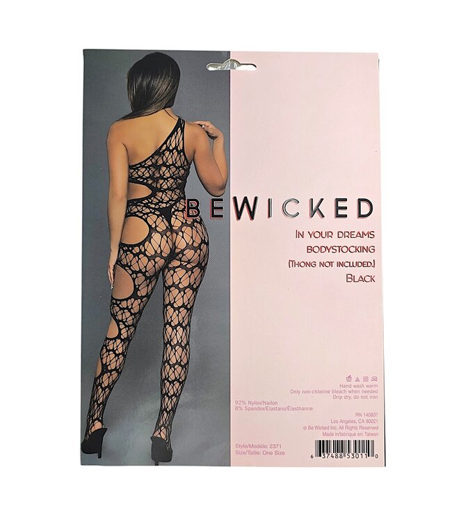 BeWicked One-Shoulder Black Bodystocking with Daring Cut-Out Design