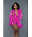 BeWicked Eleganter kurzer rosa Chiffon-Kimono mit Federboa und Satinbändern
