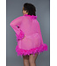 BeWicked Chique Roze Korte Chiffon Kimono met Veerafwerking en Satijnen Strik
