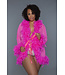 BeWicked Eleganter kurzer rosa Chiffon-Kimono mit Federboa und Satinbändern