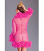 BeWicked Luxurious Pink Chiffon Kimono with Feather Boa Trim and Satin Ribbons
