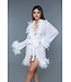 BeWicked Elegant Short White Chiffon Kimono with Feather Boa Trim