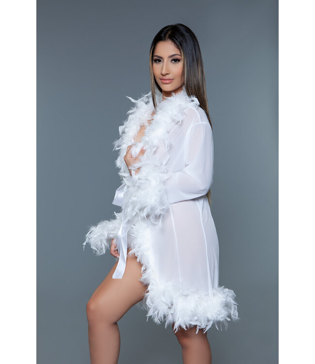 BeWicked Elegante Korte Chiffon Kimono met Transparante Stoffen en Veren Boa