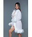 BeWicked Elegant Short White Chiffon Kimono with Feather Boa Trim