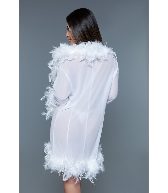 BeWicked Elegante Korte Chiffon Kimono met Transparante Stoffen en Veren Boa