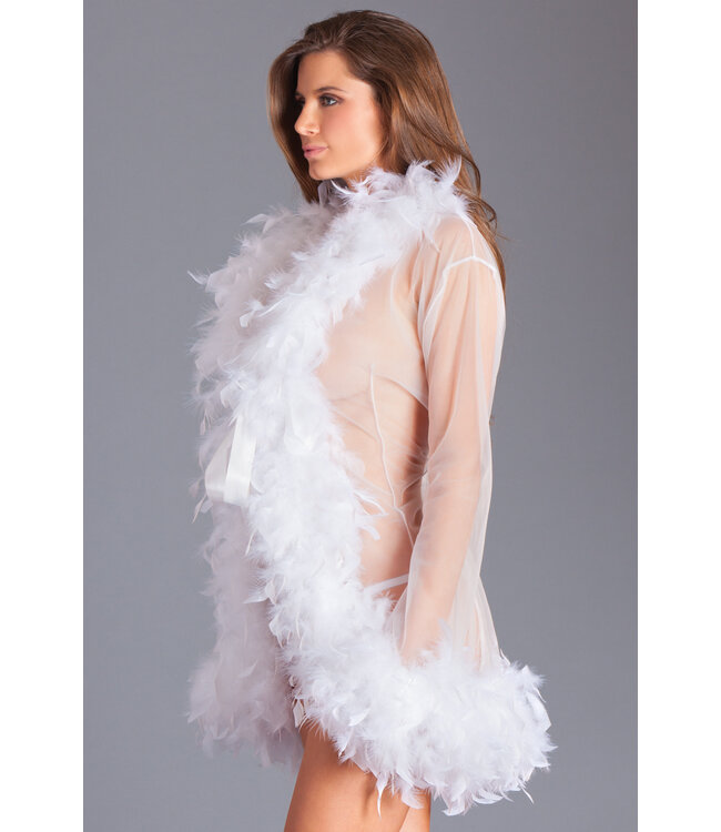 BeWicked Luxuriöser Chiffon-Kimono in Weiß mit Federboa und langen Ärmeln
