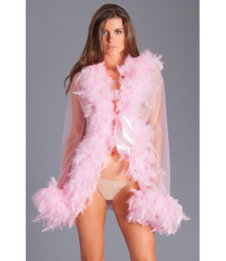 BeWicked Luxuriöser rosa Chiffon-Kimono mit Federboa – Elegante Loungewear
