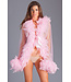 BeWicked Luxuriöser rosa Chiffon-Kimono mit Federboa – Elegante Loungewear