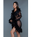BeWicked Luxurious Short Black Chiffon Kimono with Feather Trim and Satin Ties
