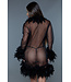BeWicked Luxurious Short Black Chiffon Kimono with Feather Trim and Satin Ties