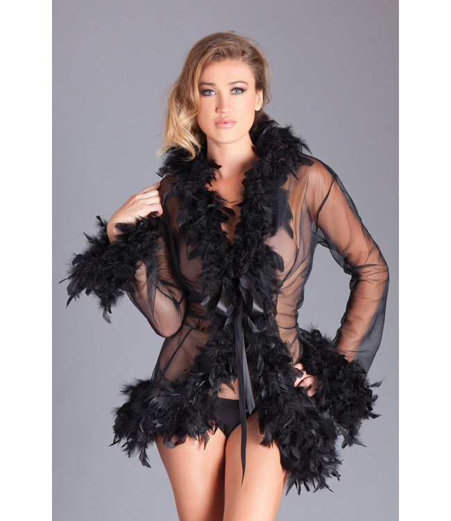 BeWicked Chic Korte Chiffon Kimono met Transparante Veren Boa en Satijnen Strik