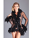 BeWicked Eleganter kurzer schwarzer Chiffon-Kimono mit Federboa und Satin-Schleifen