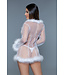 BeWicked Elegant White Chiffon Kimono with Faux Fur Trim and Satin Bow