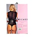 BeWicked Ariana Black Mesh Bodysuit with Faux Leather Harness & Zip Detail
