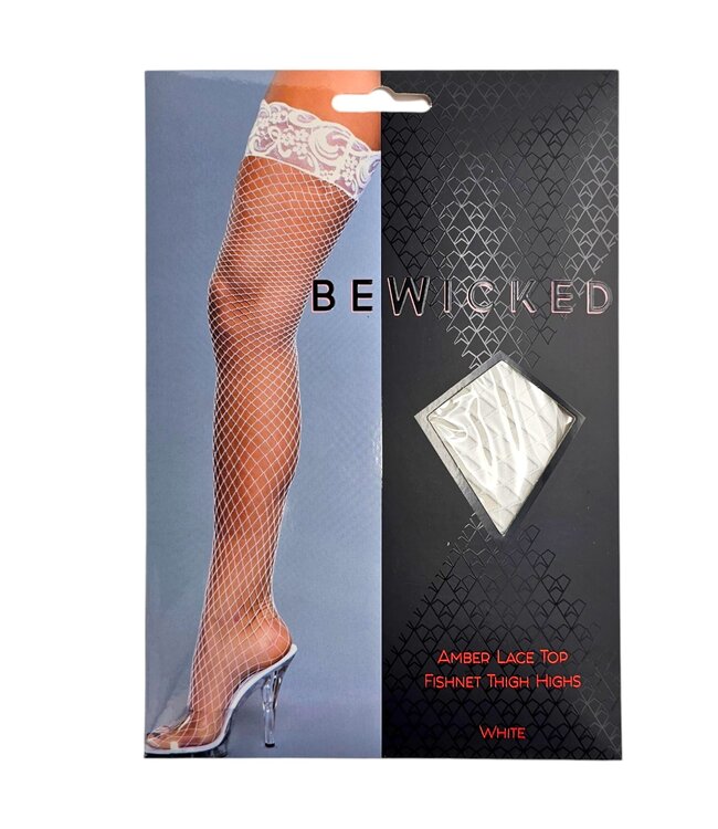 BeWicked Bloemenkant Netkousen met Dijenhoogte in Wit | Be Wicked Elegantie