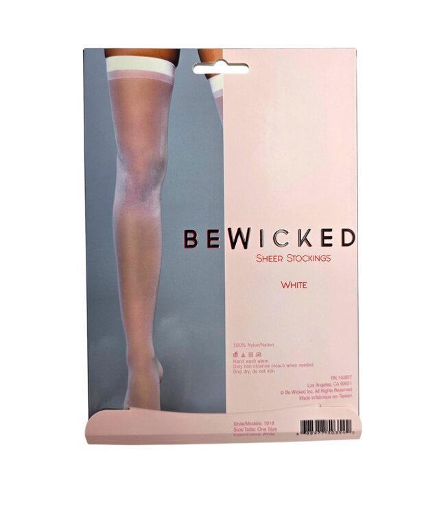 BeWicked Elegant Sheer Thigh High White Stockings with Garter Band by Bewicked
