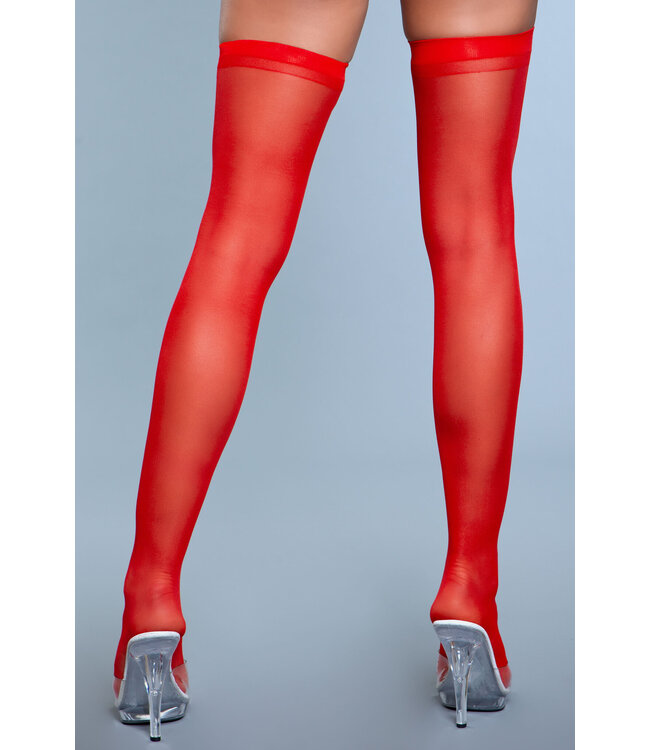 BeWicked Elegante Transparante Dijhoge Kousen in Rood voor een Gracieuze Look
