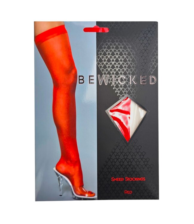 BeWicked Elegante Transparante Dijhoge Kousen in Rood voor een Gracieuze Look