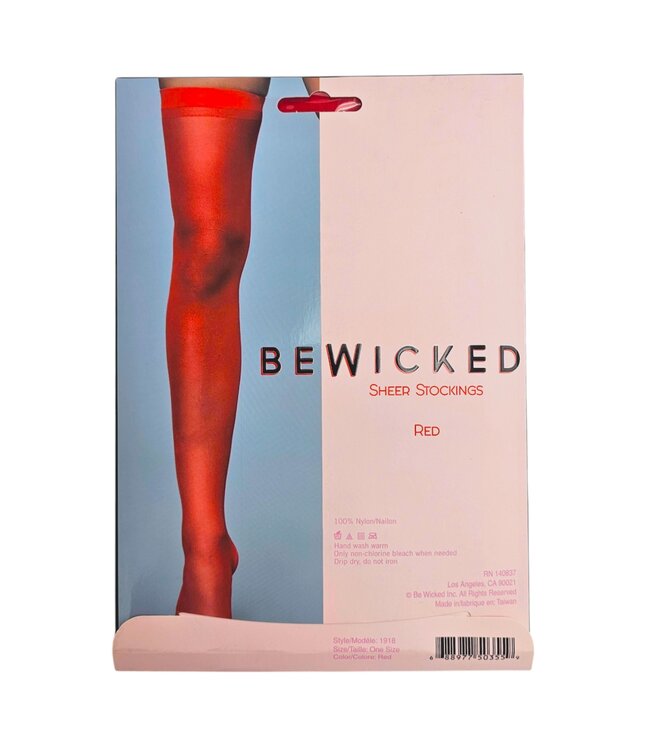 BeWicked Elegante Transparante Dijhoge Kousen in Rood voor een Gracieuze Look