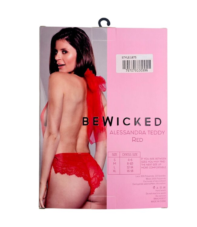BeWicked Verleidelijke Alessandra Teddy Rood | Kant Body met Open Rug en V-Hals