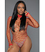 BeWicked Daring Elegance Visnet Bodystocking Rood - Lange Mouwen en Hoge Hals