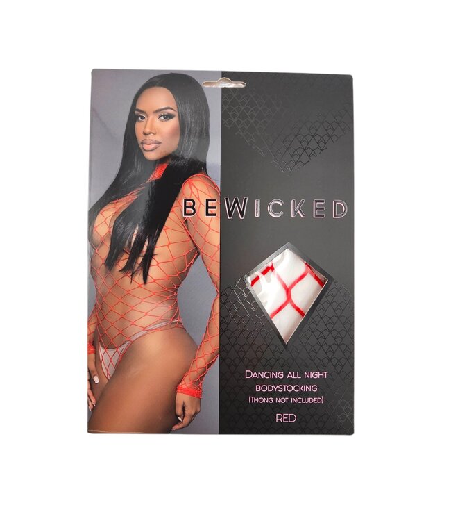 BeWicked Dancing All Night Red Bodystocking - Elegant Fishnet with Long Sleeves