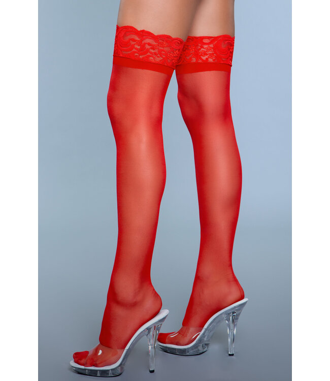 BeWicked Sensuele Rood Bloemenkant Dijhoge Kousen | Bewicked Kiss Goodnight