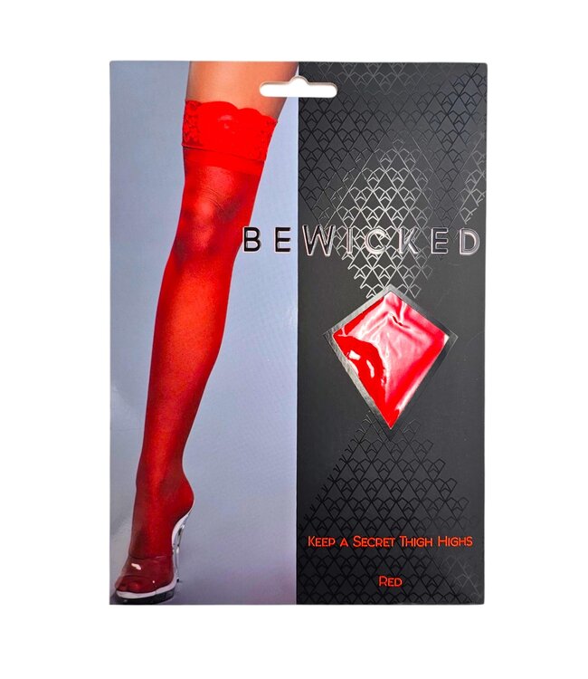 BeWicked Sensuele Rood Bloemenkant Dijhoge Kousen | Bewicked Kiss Goodnight