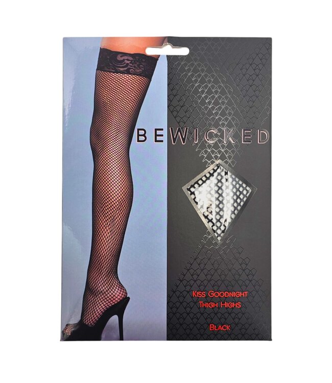 BeWicked Kiss Goodnight Overknee-Strümpfe Schwarz mit Blumenspitze, 100% Nylon