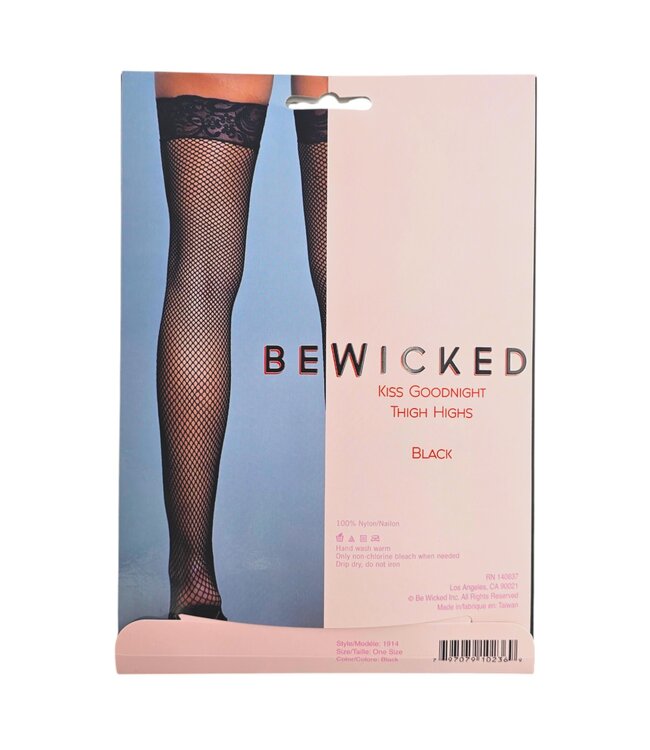 BeWicked Kiss Goodnight Elegante Dijhoge Kousen met Bloemenkant - Luxe Nylon Zwart