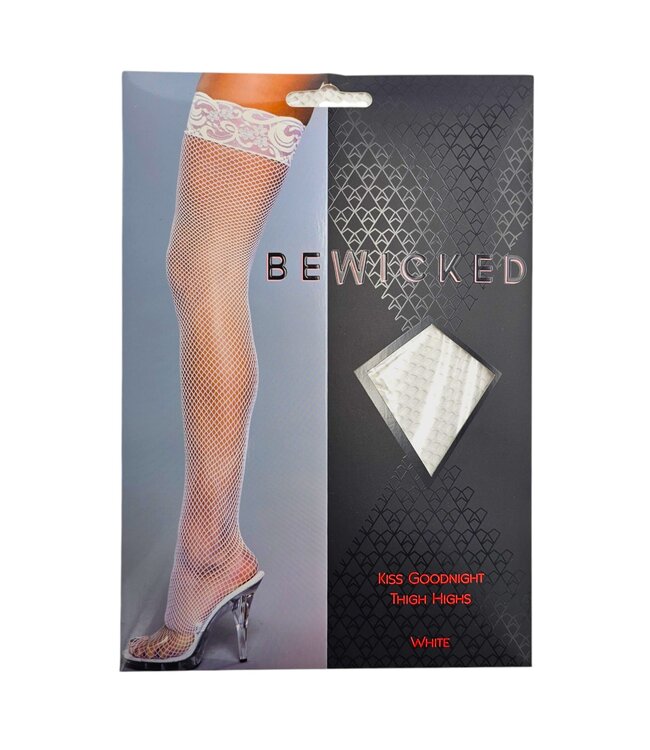 BeWicked Kiss Goodnight Elegante Witte Dijhoge Kousen met Bloemenkant Afwerking
