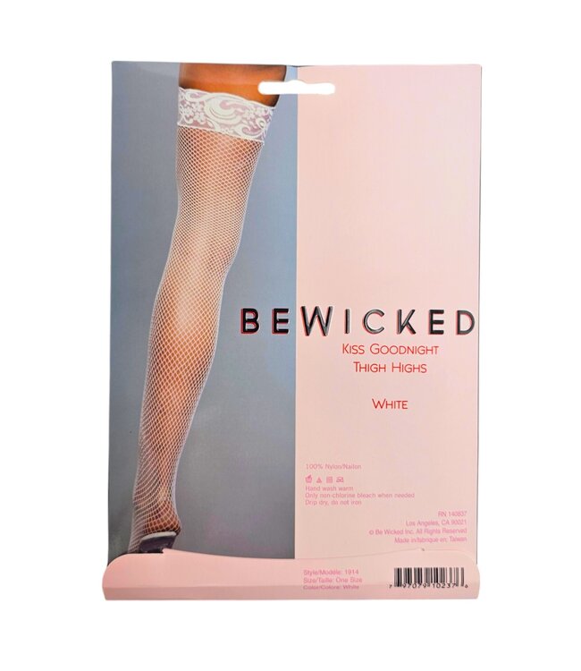 BeWicked Kiss Goodnight Elegante Witte Dijhoge Kousen met Bloemenkant Afwerking