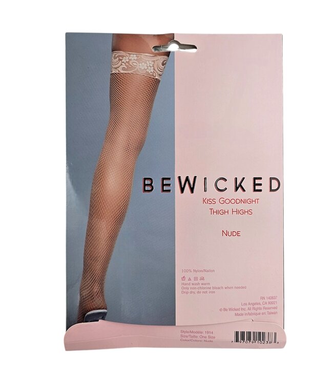 BeWicked Elegant Kiss Goodnight Dijhoge Kousen met Bloemenkant en Netstof 100% Nylon