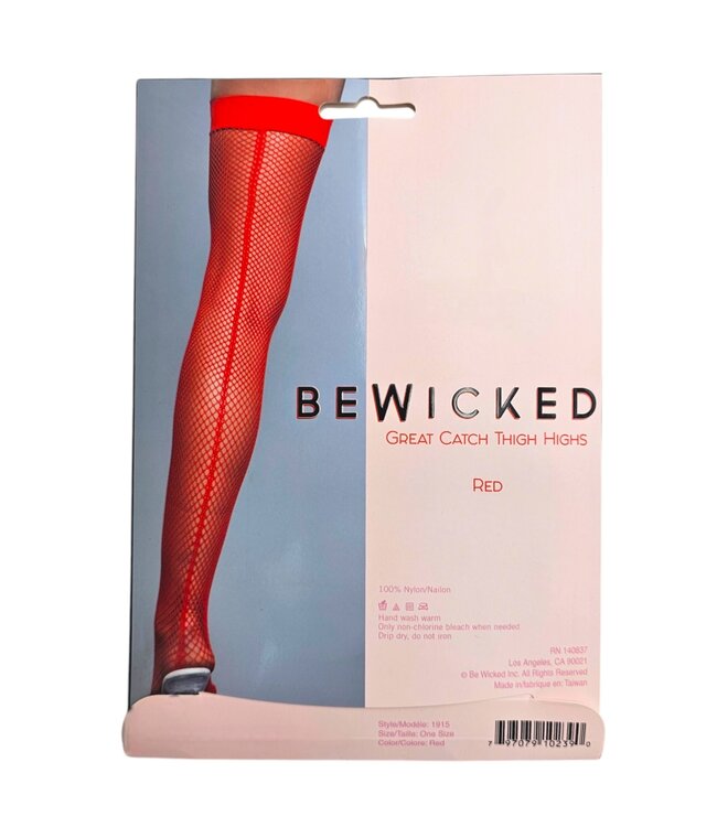 BeWicked Seductive Red Mesh Thigh High Stockings with Vintage Seam by Be Wicked