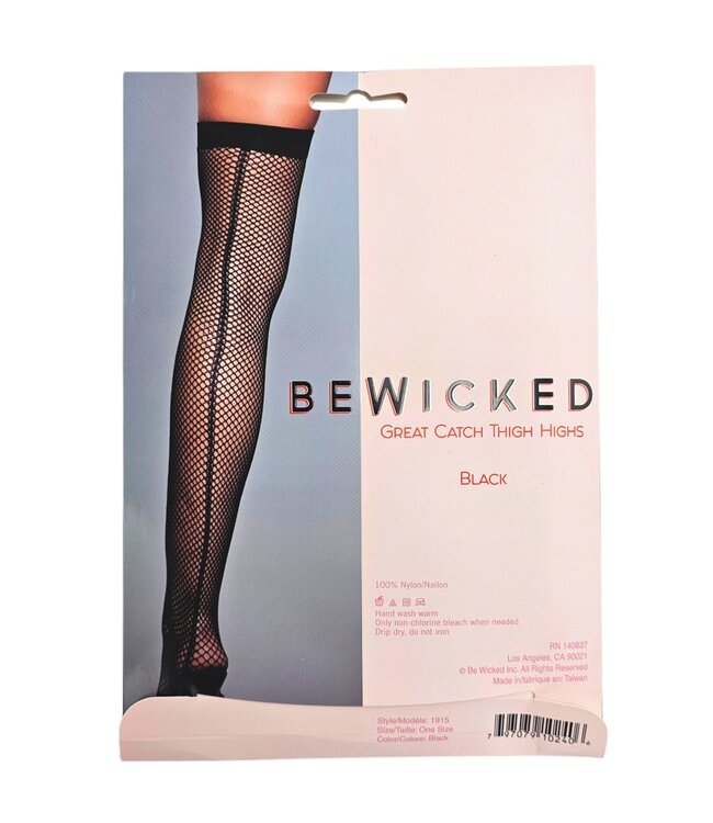 BeWicked Siren Mesh Fishnet Thigh High Stockings with Seductive Back Seam