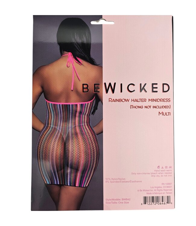 BeWicked Betoverende Rainbow Fishnet Halter Mini Jurk | Bodycon | 100% Nylon | Be Wicked