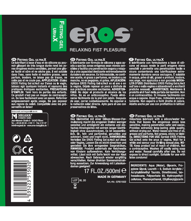 Eros EROS Fisting Gel slideX 500Ml – Veilig Glijmiddel voor Comfortabele Penetratie