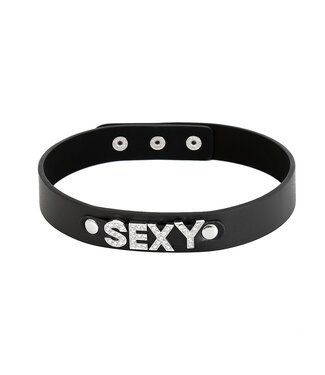 Kiotos BDSM Verleidelijke PVC Halsband met Zilveren Accenten en Edelstenen - 35-44Cm