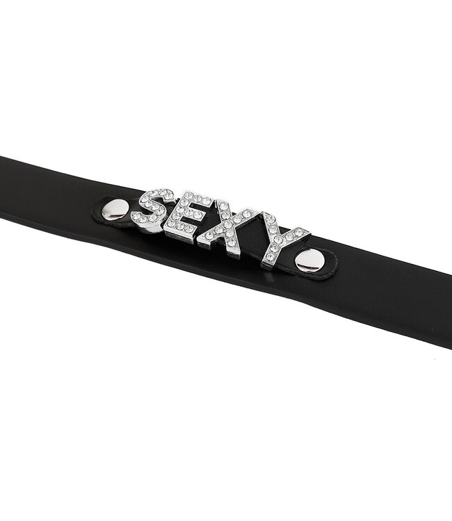 Kiotos BDSM Elegantes Sexy PVC Halsband 35-44 cm mit Edelsteinen und Silberakzenten