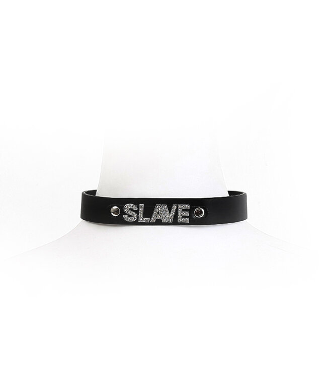 Kiotos BDSM Verleidelijke PVC Halsband met Zilveren Accenten en Edelstenen - 35-44Cm