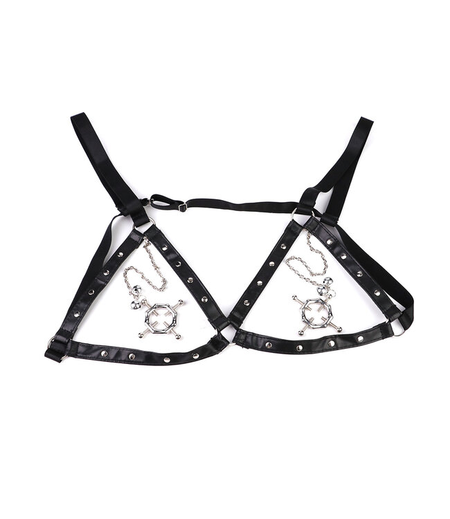 Kiotos BDSM Speelse PU-Harnas met Hexagon Tepelklemmen voor Zintuiglijke Avonturen