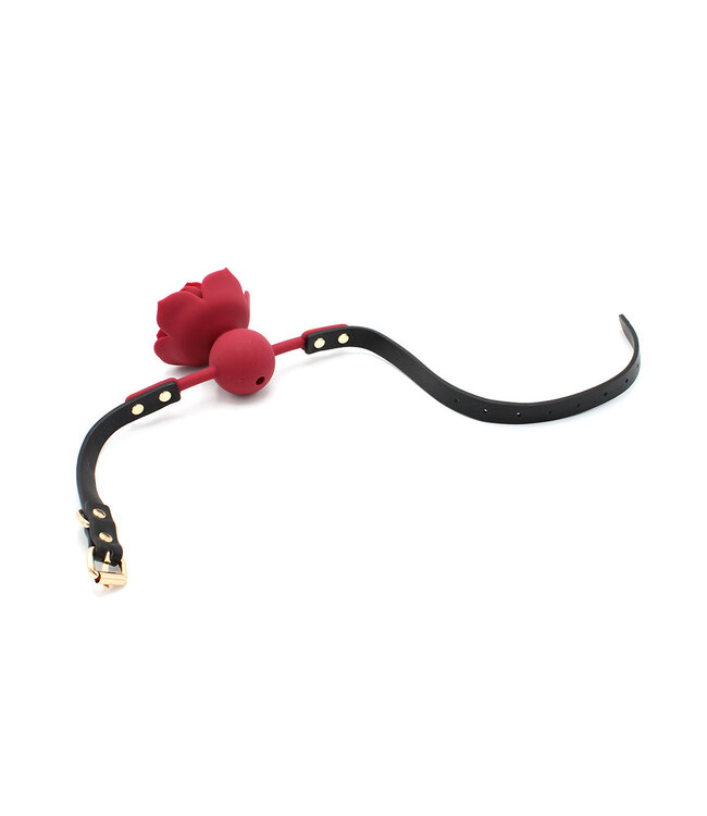 Kiotos Leather Adjustable Silicone Red Rose Mouth Gag with Vegan PVC Straps