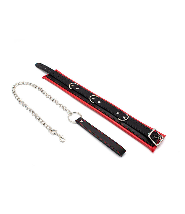 Kiotos Leather Stilvolles rot-schwarzes Halsband-Set mit robustem Kettenriemen