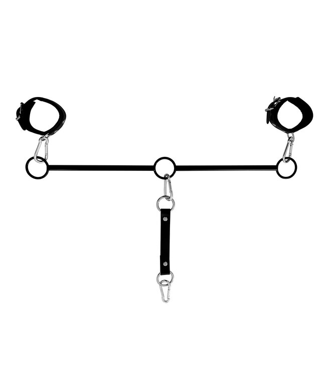 Kiotos Leather BDSM Spreidstang met Leren Handboeien & Verbindingsriem voor Veiligheid