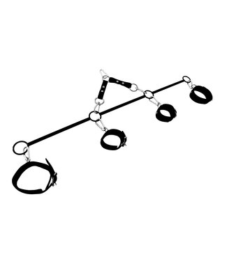 Kiotos Leather BDSM Spreizstange mit vier O-Ringen und verstellbaren Lederfesseln